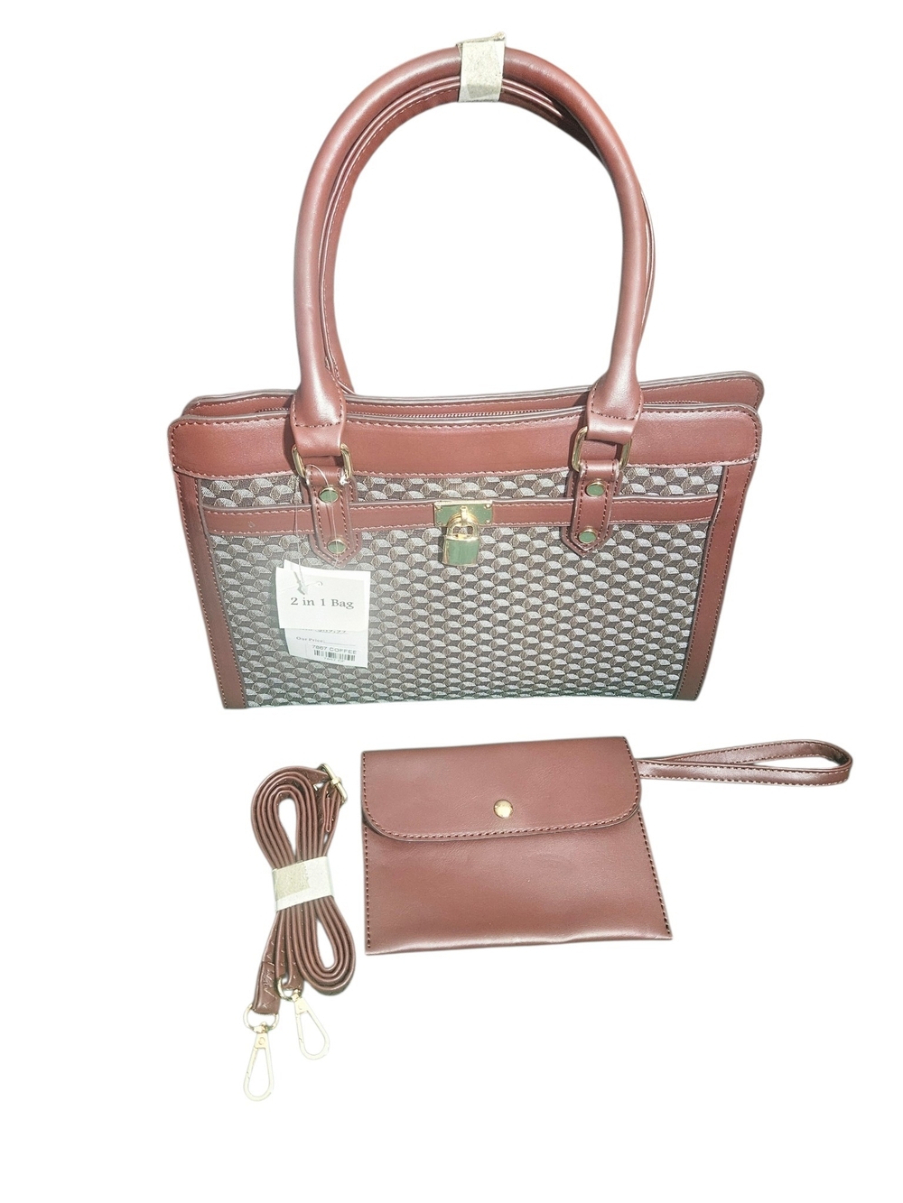 AR New York 2-in-1 Coffee Brown Geometric Satchel Handbag – Crossbody